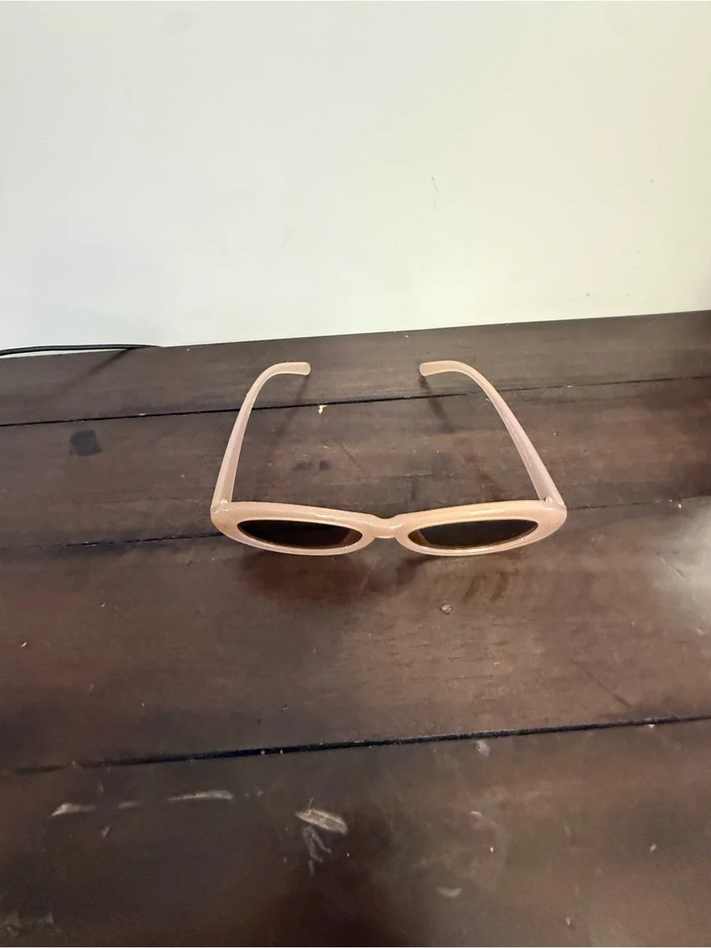 Small Oval Sunglasses Nude Beige Translucent Frame Dark Tint Retro Y2K